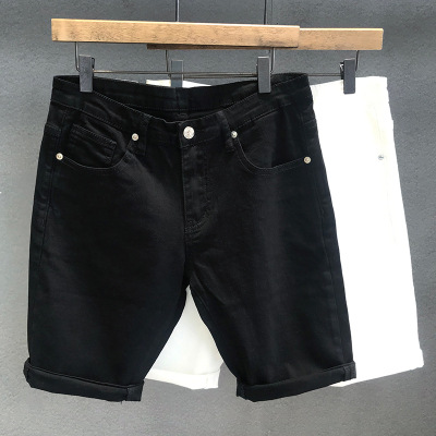 Men's Clothing Slim Fit High Waist Denim Shorts Solid Color Summer Fashion Handsome Thin White Pants_mkmklike.com