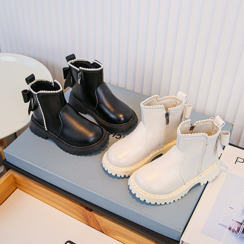 Сапоги Martin для девочек 2024 осень-зима новые детские дикие нескользящие сапоги круглые жемчужные сапоги