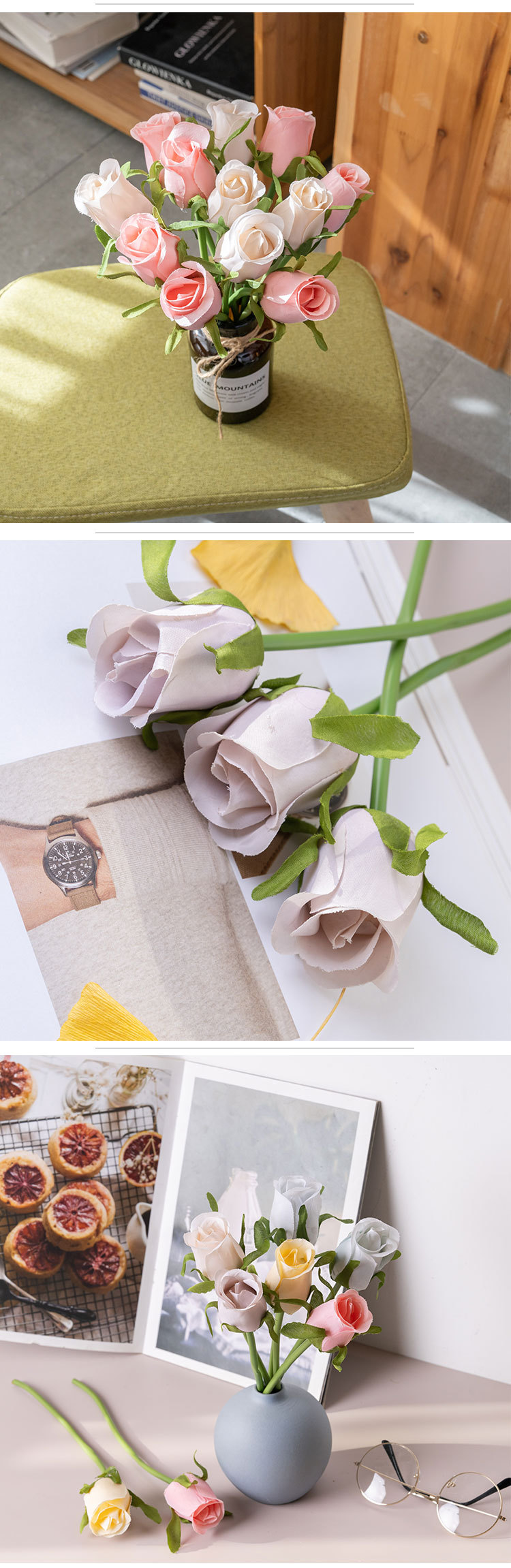 Artificial Rose Bud Single Branch Flower For Wedding Decoration_voghion.com