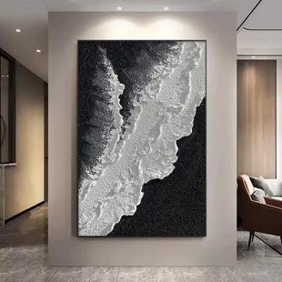 Black and White High-End Pure Hand-Painted Oil Painting Wave Texture Abstract Hanging Painting Living Room Entrance Decorative Painting Sofa Floor Painting