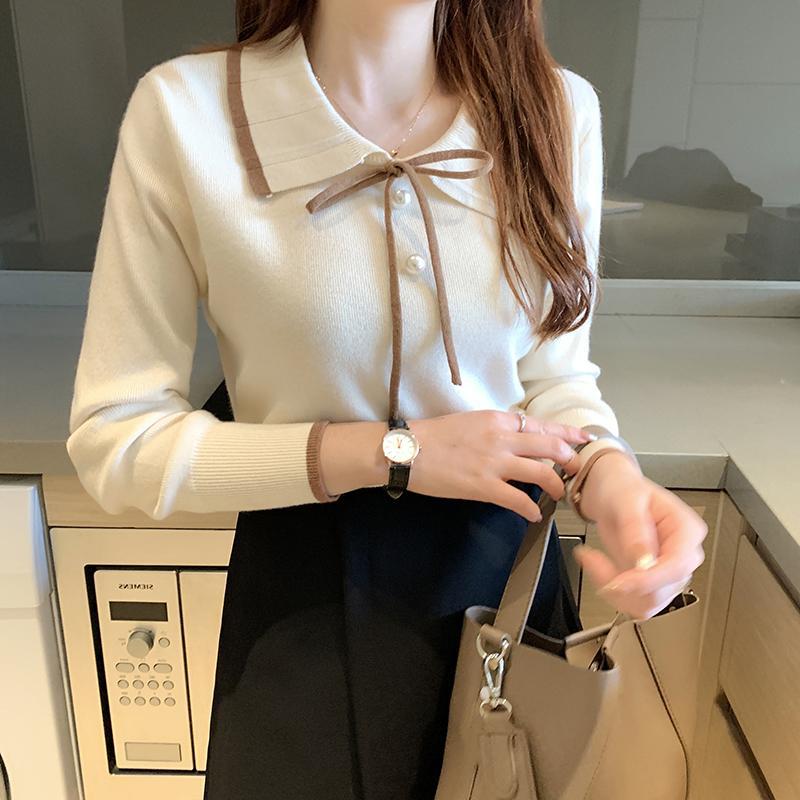 2024 Spring and Autumn New All-match Doll Collar Base Shirt Women's Long-sleeved Sweet Pullover Sweater Inner Sweater Top