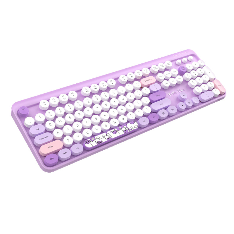 Hellobear fábrica punk colorido encantador oficina 2.4G inalámbrico conjunto de teclado de ratón estilo retro