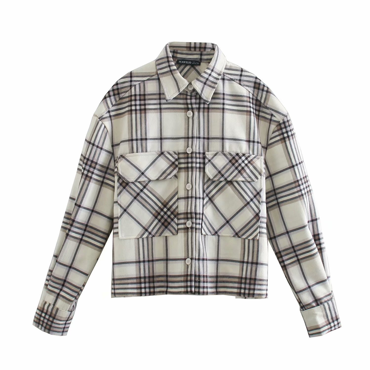 patched big pockets plaid shirt top  NSAM36379