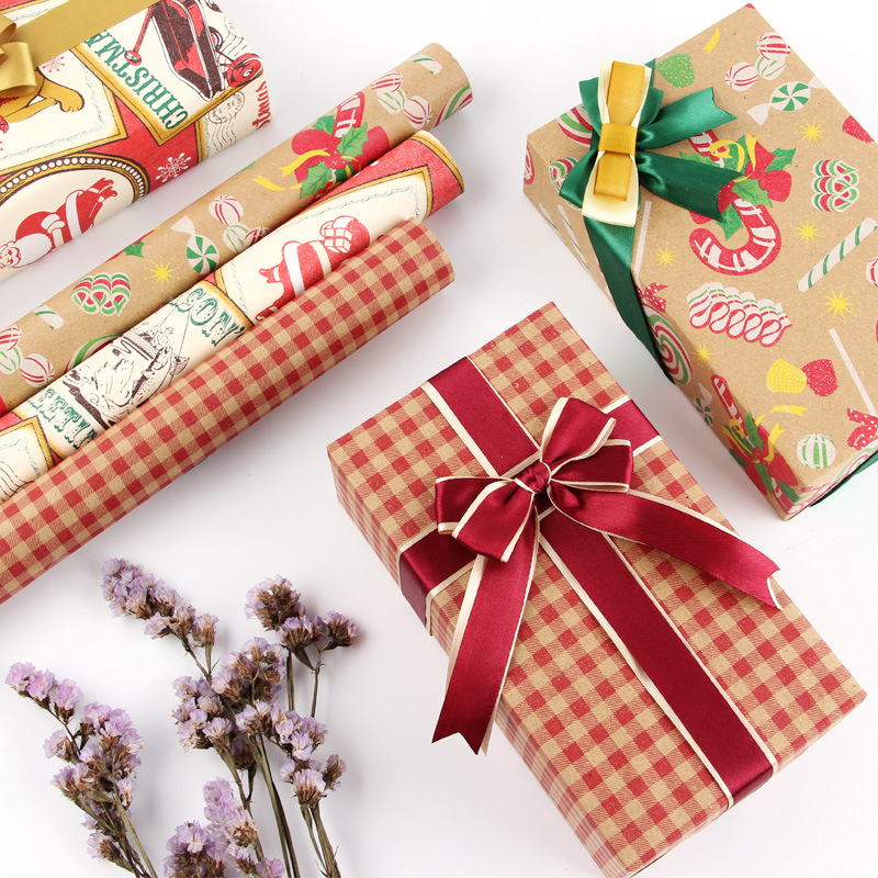 Papel de regalo de Navidad Papel Kraft vintage a cuadros rojo Papel de regalo de cumpleaños de San Valentín papel de regalo de gran tamaño
