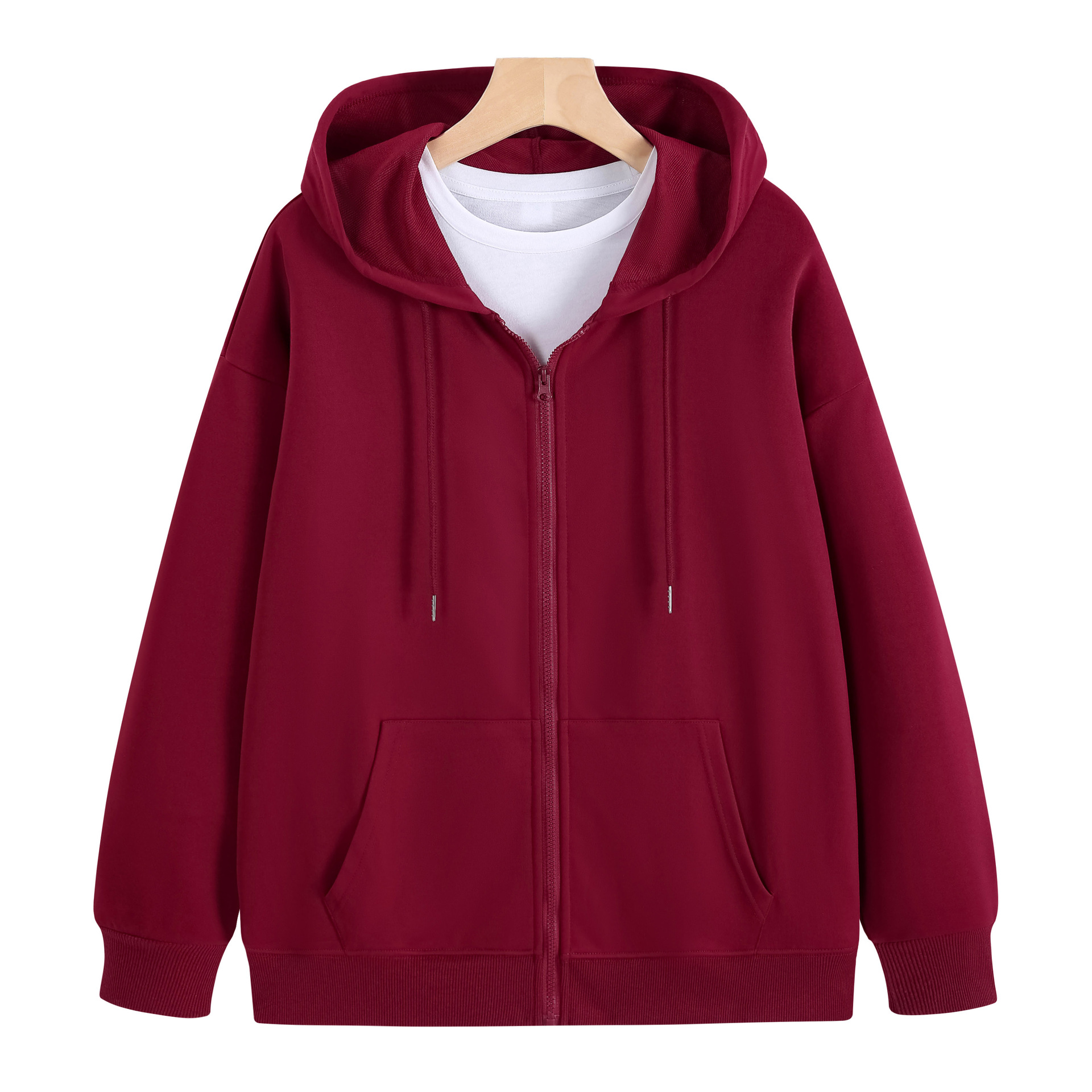 Otoño y invierno marca de moda de color sólido chaqueta casual de manga larga ropa de trabajo con cremallera sombrero suéter personalizado logo impreso