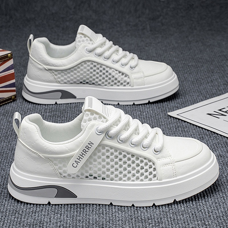 Zapatillas huecas de red grande, zapatos casuales de malla para jóvenes estudiantes, verano 2025, todo fósforo, nicho, zapatos de moda para hombres