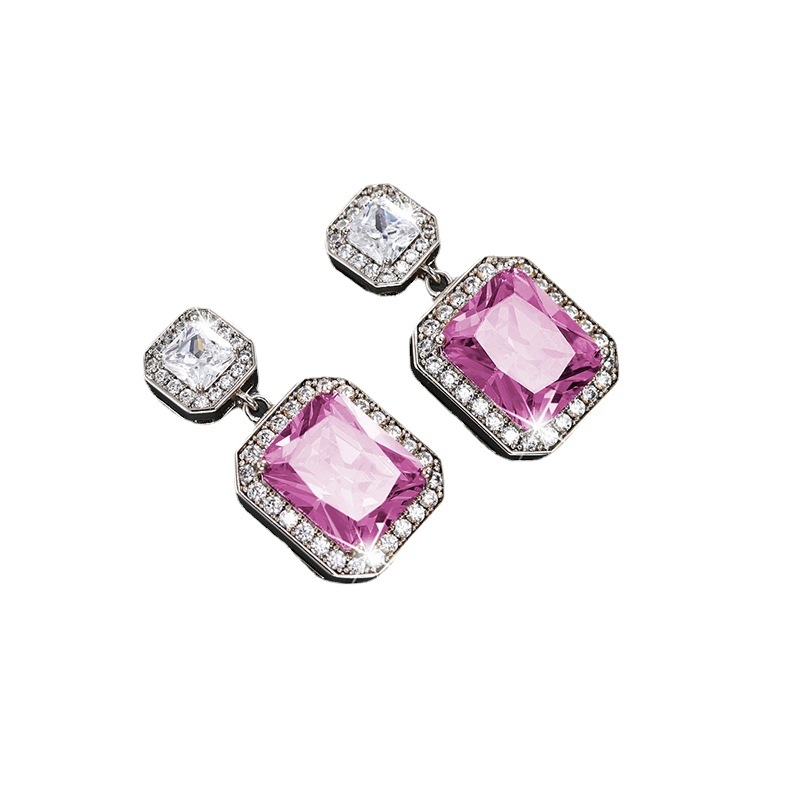 Joyería de Xupe imitación de color tesoro serie geométrico cuadrado elegante alto sentido aretes hembra francés Retro Luz pendientes de lujo hembra