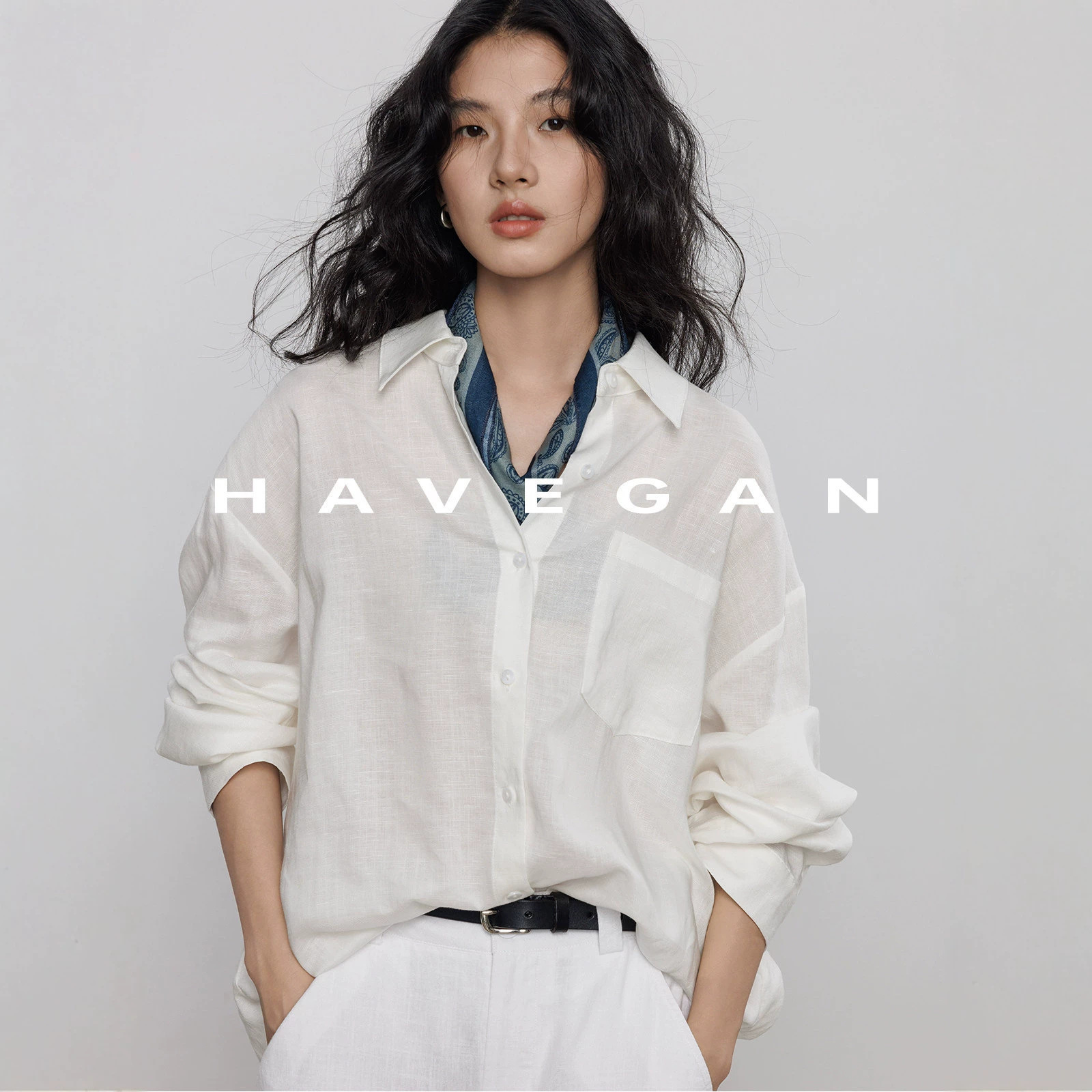 与间HAVEGAN/天丝亚麻宽松长袖衬衫女慵懒老钱风2026新款防晒上衣 女装厂家批发实拍图