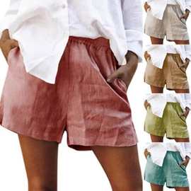 2023跨境欧美外贸女装新款夏季短裤亚马逊ebay速卖通棉麻短裤