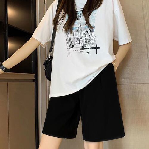  Summer New Solid Color Versatile Student Short Pants for Women Loose Straight Leg Casual Outerwear Sport Five-Finger Wide Leg Pants