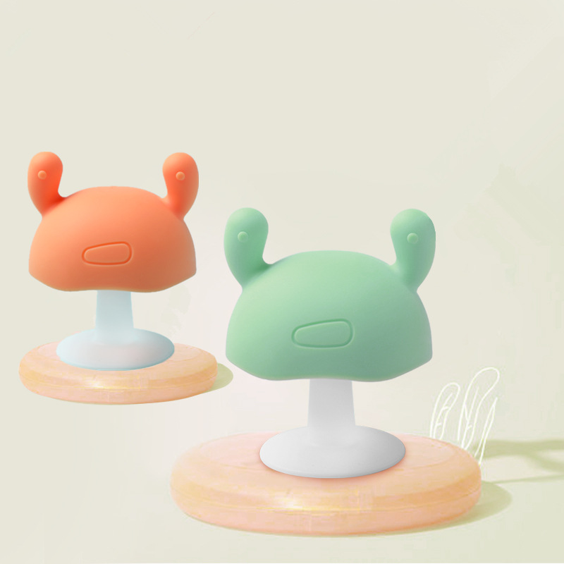 廠家批發蘑菇頭萌趣青蛙安撫牙膠矽膠磨牙棒嬰兒牙膠寶寶咬牙膠