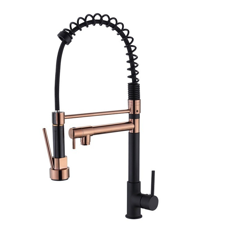 Grifo extensible de cocina de acero inoxidable, agua fría y caliente, diseño retráctil con resorte, resistente a salpicaduras