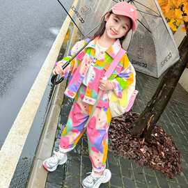 女童扎染牛仔套装秋季2026新款儿童女童装秋装洋气时髦休闲两件套