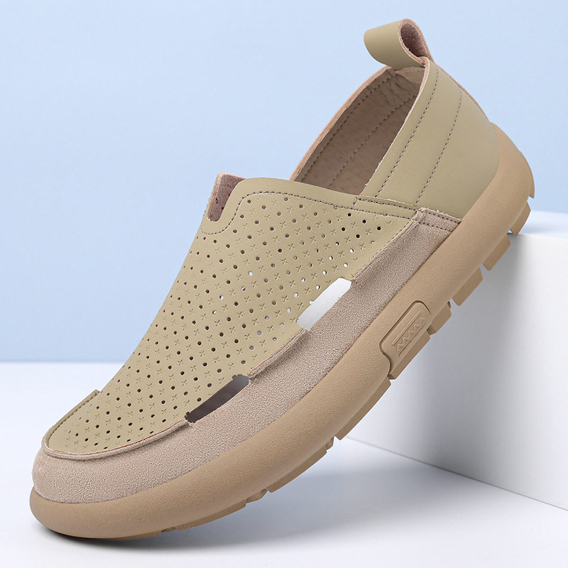 Dép sandal nam lỗ thoáng khí đế mềm kiểu lười — Màu be, Màu kaki