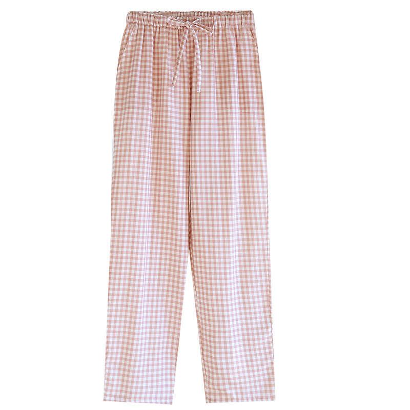 커플 파자마 코튼 더블 거즈 남녀 홈 팬츠 대형 사이즈 중년 청소년 바지 심플 소프트 봄 여름 스타일