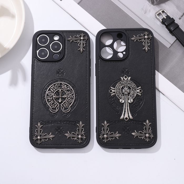 Apple 14/15/16 Phone Case Trendy Brand Krow Heart Leather Suitable for iPhone 17 Pro Max Phone Case Cross