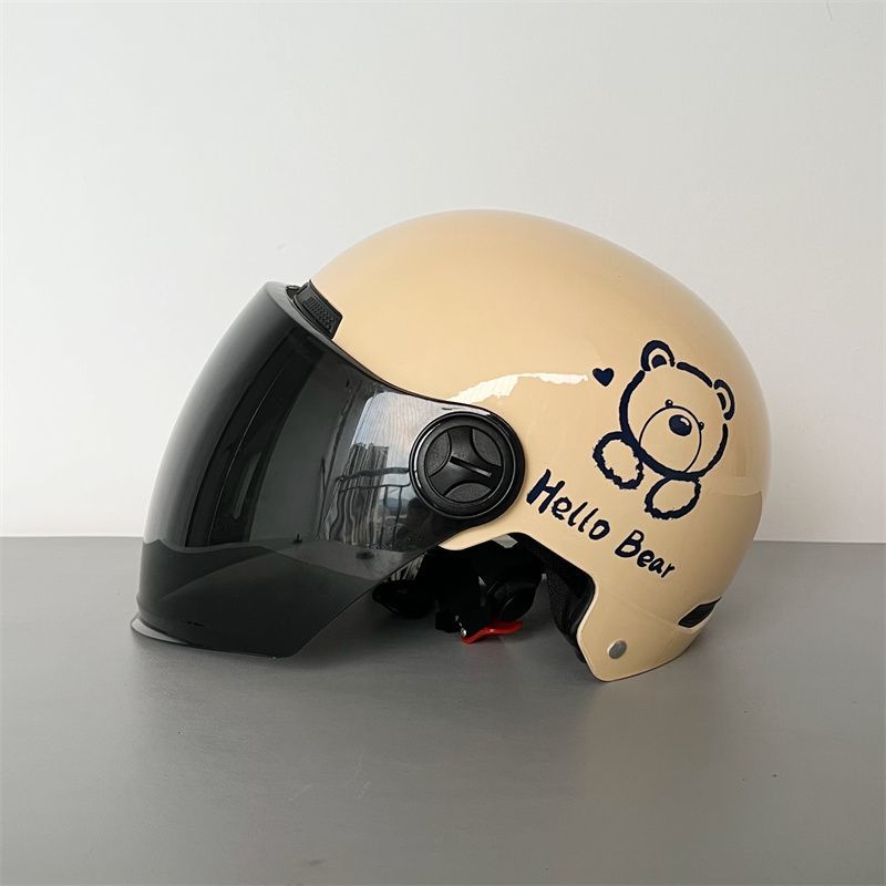Motuoche Cute Bear Electric Motorcycle Helmet 3C Certified (Auto Parts and Accessories) - hello-bear-tea-short-visor-3c-certified