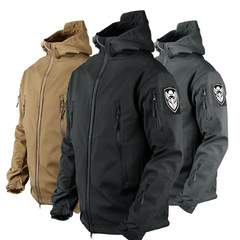 Shark skin soft shell jacket men's winter velvet waterproof and windproof cycling jacket warm tactical windbreaker mountaineering