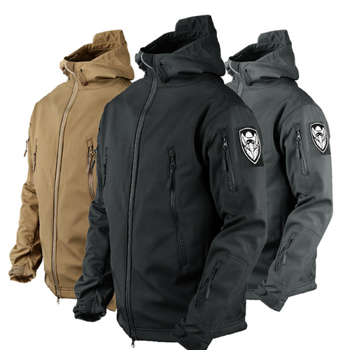 Shark skin soft shell jacket men's winter velvet waterproof and windproof cycling jacket warm tactical windbreaker mountaineering