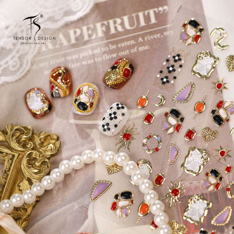 Vintage Light Luxury Oil Painting Style Gemstone Nail Stickers M-1499 French Mature Royal Lady Style Color-Contrast Gemstones Vintage Light Luxury Oil Painting Style Gemstone Nail Stickers M-1499 French Mature Royal Lady Style Color-Contrast Gemstones