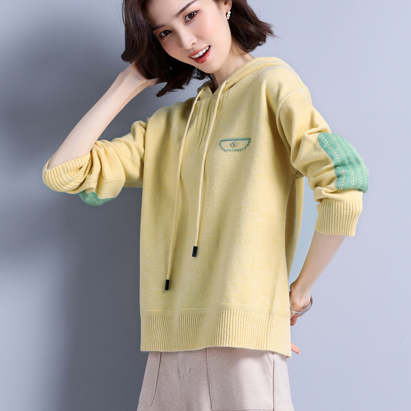 Puyuan Women's Sweatshirt Spring and Autumn Hoodie Versatile Trendy 2026 New Knit Sweater Hooded Base Shirt Short Top