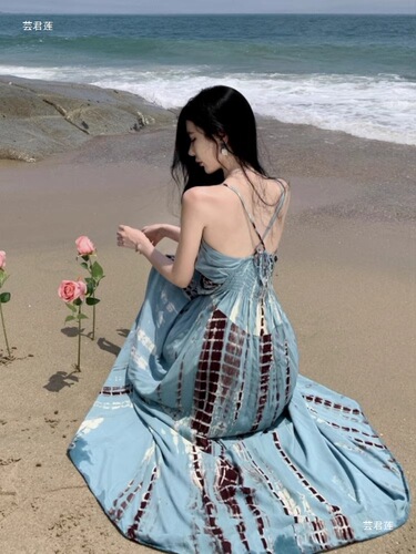 Bohemian Vacation Dress for Women - Summer French Tourist Outfit - Photography Beach Sand Skirt - Elegant Long Dress