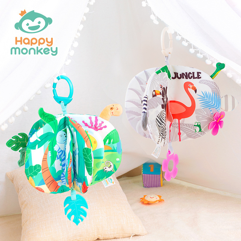 Happy monkey 3D libro de tela de cola tridimensional para la cognición de animales, juguetes para niños que no pueden desgarrarse y morderse