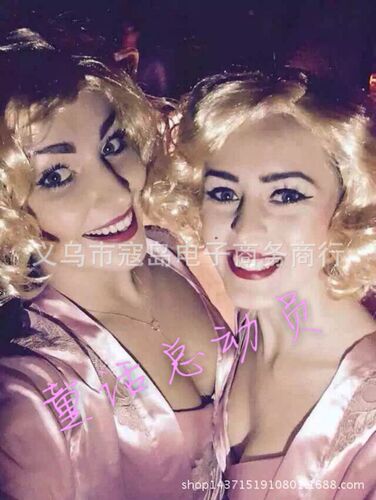 Marilyn Monroe Wig, Voluminous Style, Women's Short Curly Hair, Adult-Size Golden Color, European & American Design, Perfect for Kids—Full Headpiece
