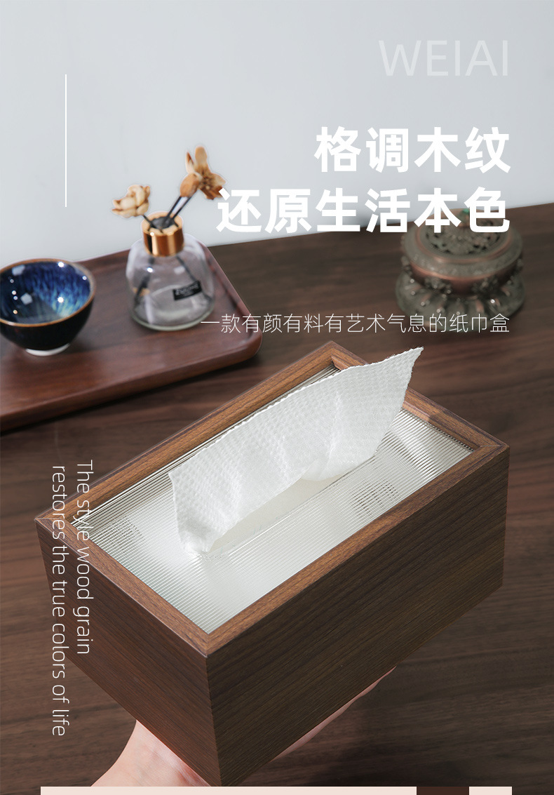 Description Picture 6 of itemChinese Style Napkin Holder Wood Tissue Box Light Luxury Desktop Napkin Organizer with Acrylic Lid for Room