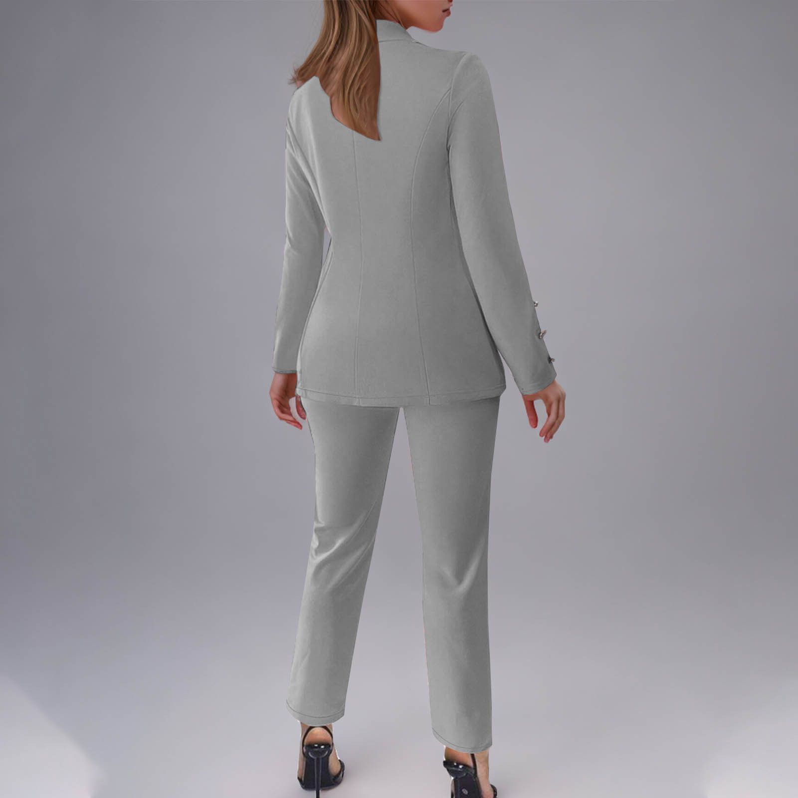 Women's Button-Up Blazer Set – Slim Fit Notch Lapel Suit Jacket & Pants (S-3XL, Poly-Spandex, Wrinkle-Free Office Wear)​_ecoleips.com