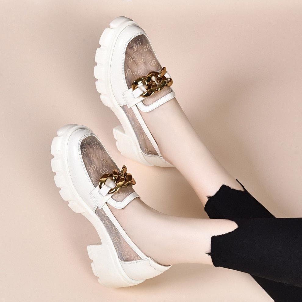 Giày sneaker nữ đế dày mũi tròn phối lưới da thật — Màu đen chi tiết 4