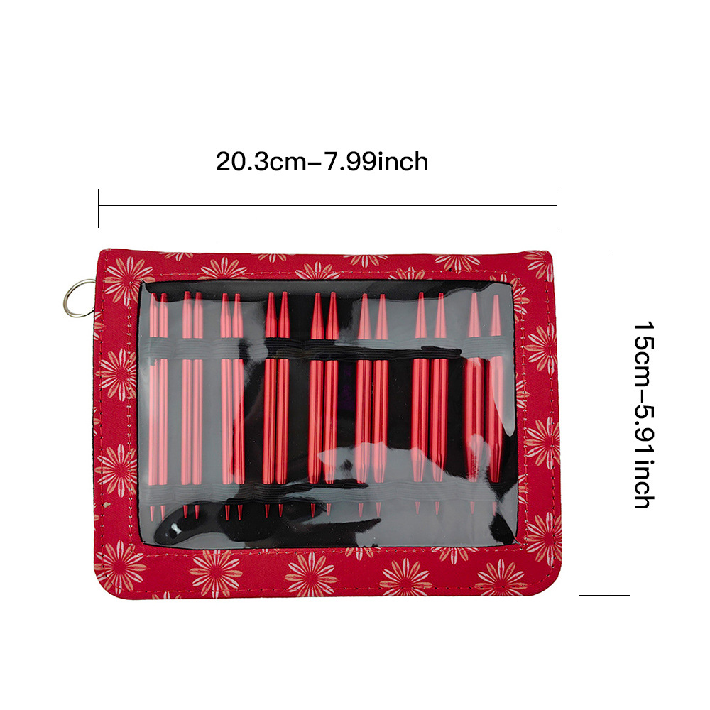 Herramienta de tejido Alúmina roja 13 Pack Desmontable Cabeza de reemplazo Juego de aguja de anillo Bolsa de tela Ventana 10C