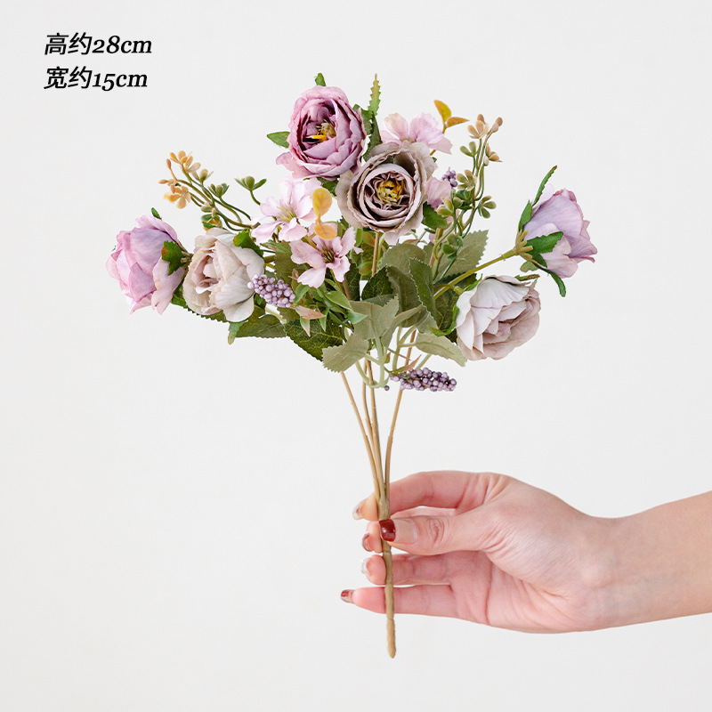 ザクロのバラの花珠の串、バラの造花の花束、インテリア、造花、シミュレーションローズ、シルクフラワー、装飾花|undefined