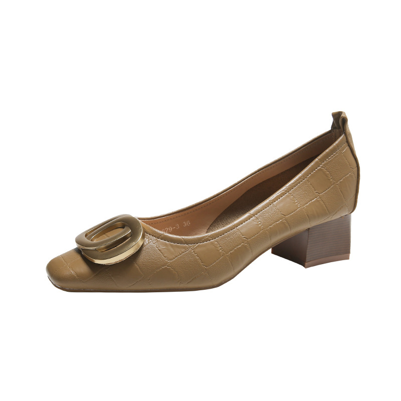 Ein Stück auf Lager, flacher Mund, dicker Absatz, Damenschuhe, 2023 Sommer, neue karreeförmige Low-Top-High-Heels, weiches Leder, einzelne Schuhe für Damen_voghion.com