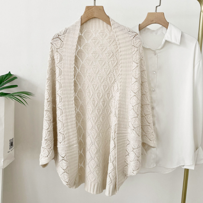 Diamante hueco-fuera de punto chal para las mujeres estilo coreano primavera y verano Oficina aire acondicionado habitación cálida chaqueta en vivo caliente