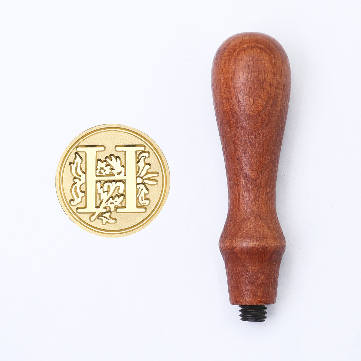 Sello de pintura de fuego retro cabeza de capítulo letra europea sello de un solo capítulo mango de madera cuenta de mano sello de pintura de fuego cabeza de cobre redondo sólido