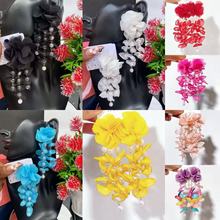 红色布艺珍珠网纱花瓣耳环 白色手工花朵流苏耳坠跨境厂家直销