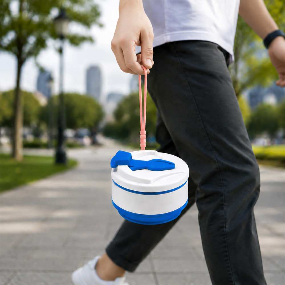 실리콘 접이식 물컵 500ml 스트랩 휴대용 운동 등산