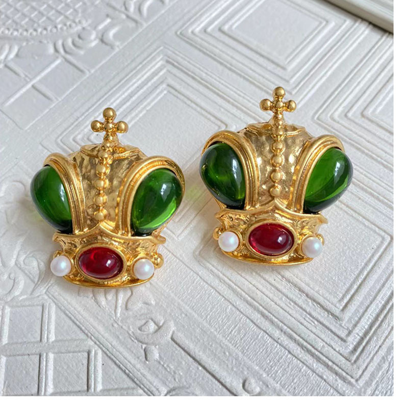 Retro Crown Alloy Plating Artificial Gemstones Women's Ear Studs 1 Pair display picture 4