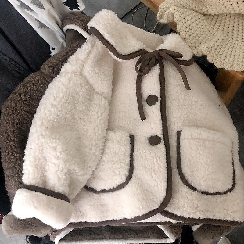 自留推荐!厚实!韩国羊羔毛兔绒翻领外套冬儿童洋气加厚棉衣