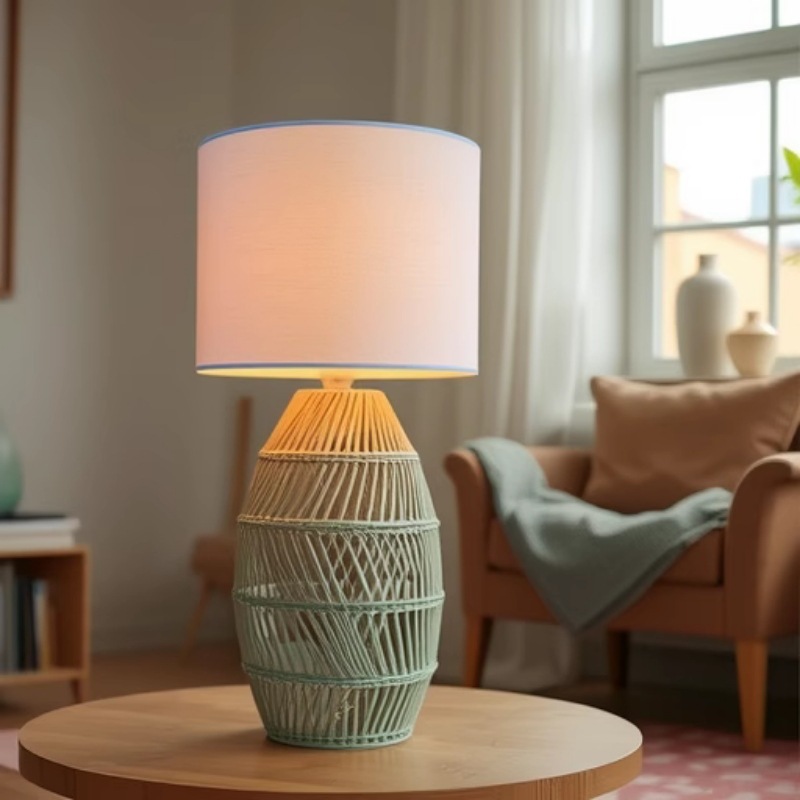Lámpara de lino lámpara de mesa de vidna artesanal lámpara de escritorio dormitorio decoración de sala de exposiciones lámpara de mesa decoración mayorista