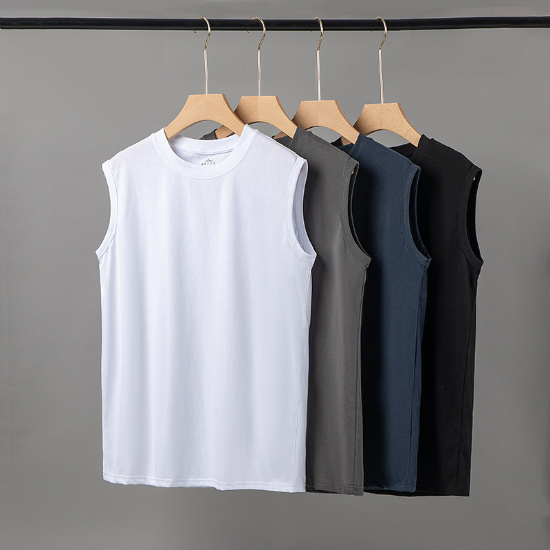 Sleeveless Vest Men's Summer Trendy Brand Pure Cotton Fitness Sports Vest Clothing Base Layer Men's White Short-Sleeved T-Shirt