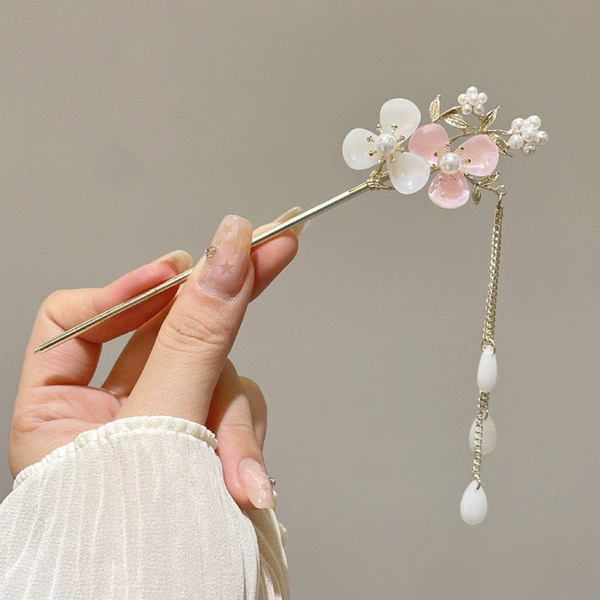1# Hairpin-White Pink Flower