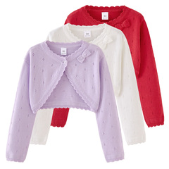 Butterfly knot small children air-conditioning sweater cape summer thin children's sweater outerwear pure cotton girls' knitting sweater wholesale