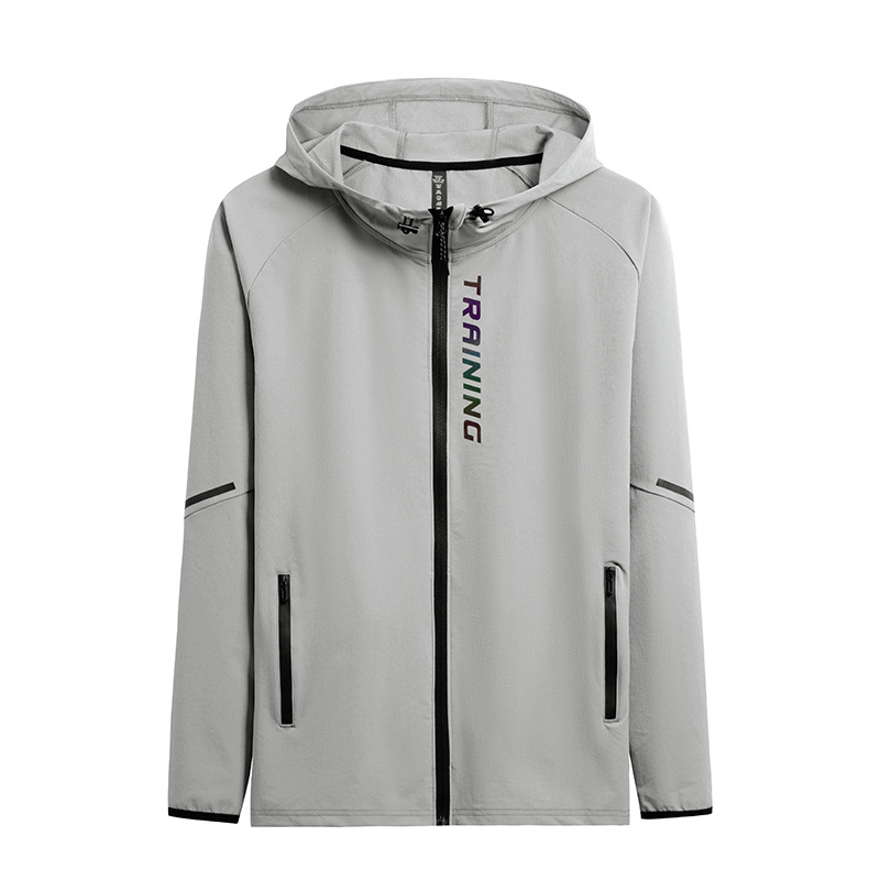 Otoño e Invierno con capucha chaqueta de deporte suéter de los hombres de secado rápido de manga larga al aire libre fitness correr casual cazadora en stock al por mayor