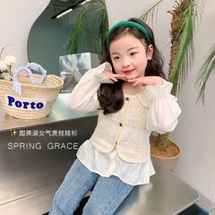 艾摩貝貝中大女童設計感假兩件娃娃襯衫兒童甜美氣質上衣春款