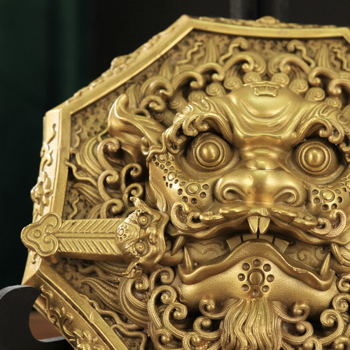 Lion bite sword all brass brand Bagua mirror door and window feng shui lion tiger head brand swallowing beast auspicious animal pendant