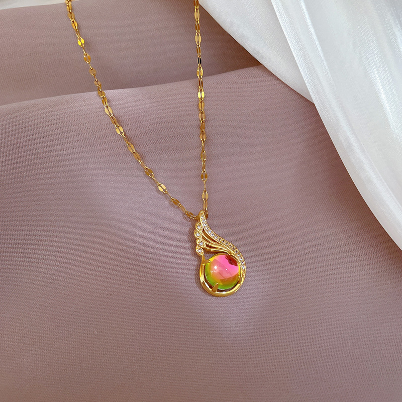 Mikro-eingelegte Echtgold Halskette Mit Bunten Steinen Für Damen_voghion.com