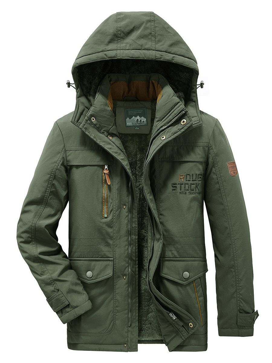 Chaqueta Acolchada Térmica para Hombre de Algodón Forrado de Vellón con Multibolsillos para Invierno