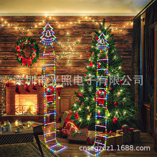 Cross Border New Christmas Ladder Lights Holiday Party Atmosphere Decoration Santa Claus Ladder Ladder Lights